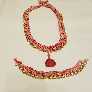 Multi media pink necklace and bracelet